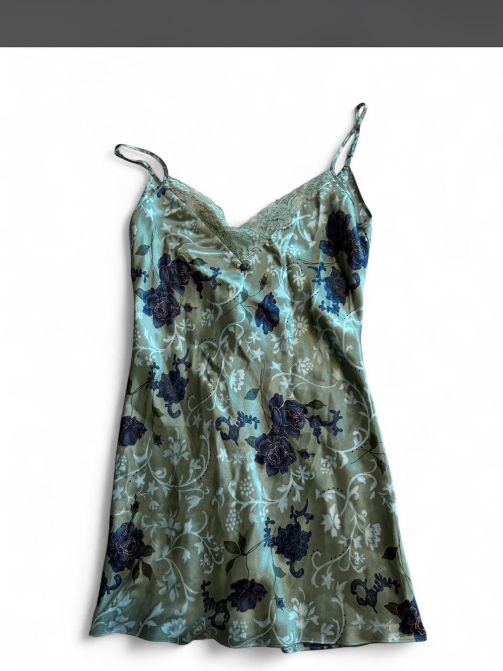Expressions Satin Floral Slip Dress - Olive Green & Navy